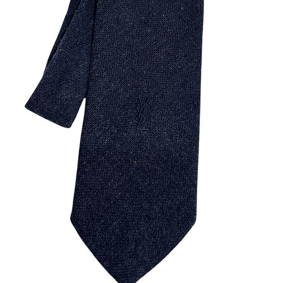 Vintage YSL Men's Yves Saint Laurent Embroidered Logo Navy Wool Tie, EUC - Picture 8 of 8